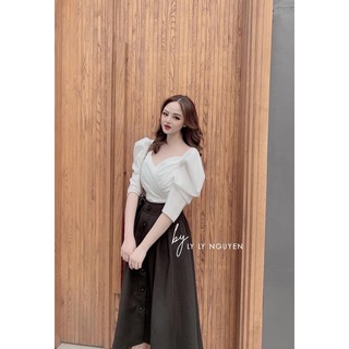 SET ÁO TAY PHỒNG  VÁY NÚT