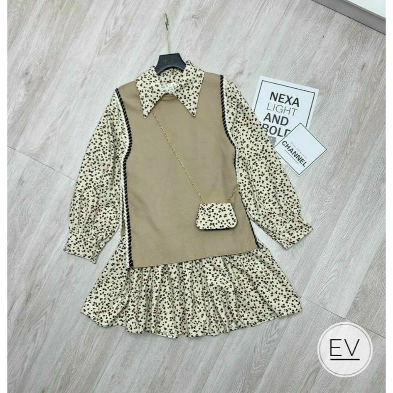 SET ĐẦM HOA NHÍ VÀ GILE LEN PHỐI MÀU SIÊU XINH HÀNG QCCC