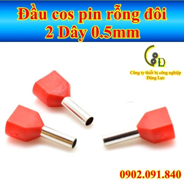 Đầu cos pin rỗng đôi TE0508 TE7508 TE1008 100cái bấm 2 dây điện 0.5mm, cốt kim rỗng bằng đồng, cosse  nối aptomat