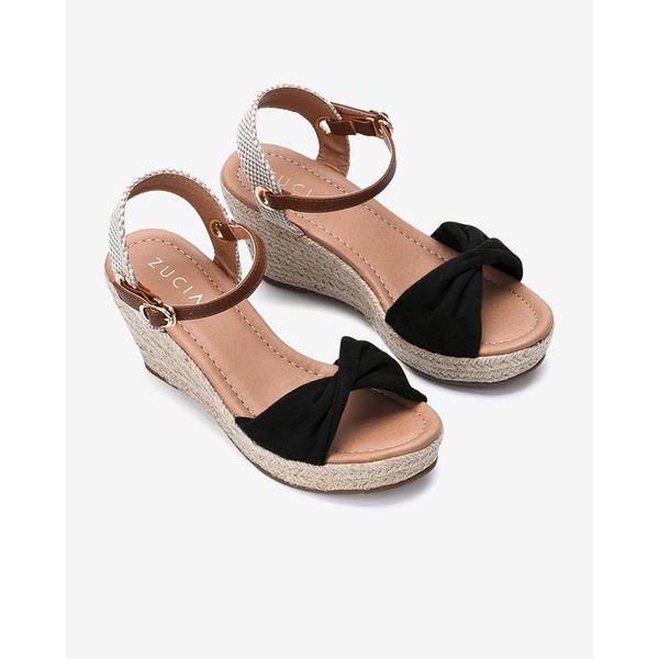 Giày Sandal đế xuồng Zucia thiết kế quai nơ chất liệu nhung đế  cói  cao 8cm tôn dáng - SRT01