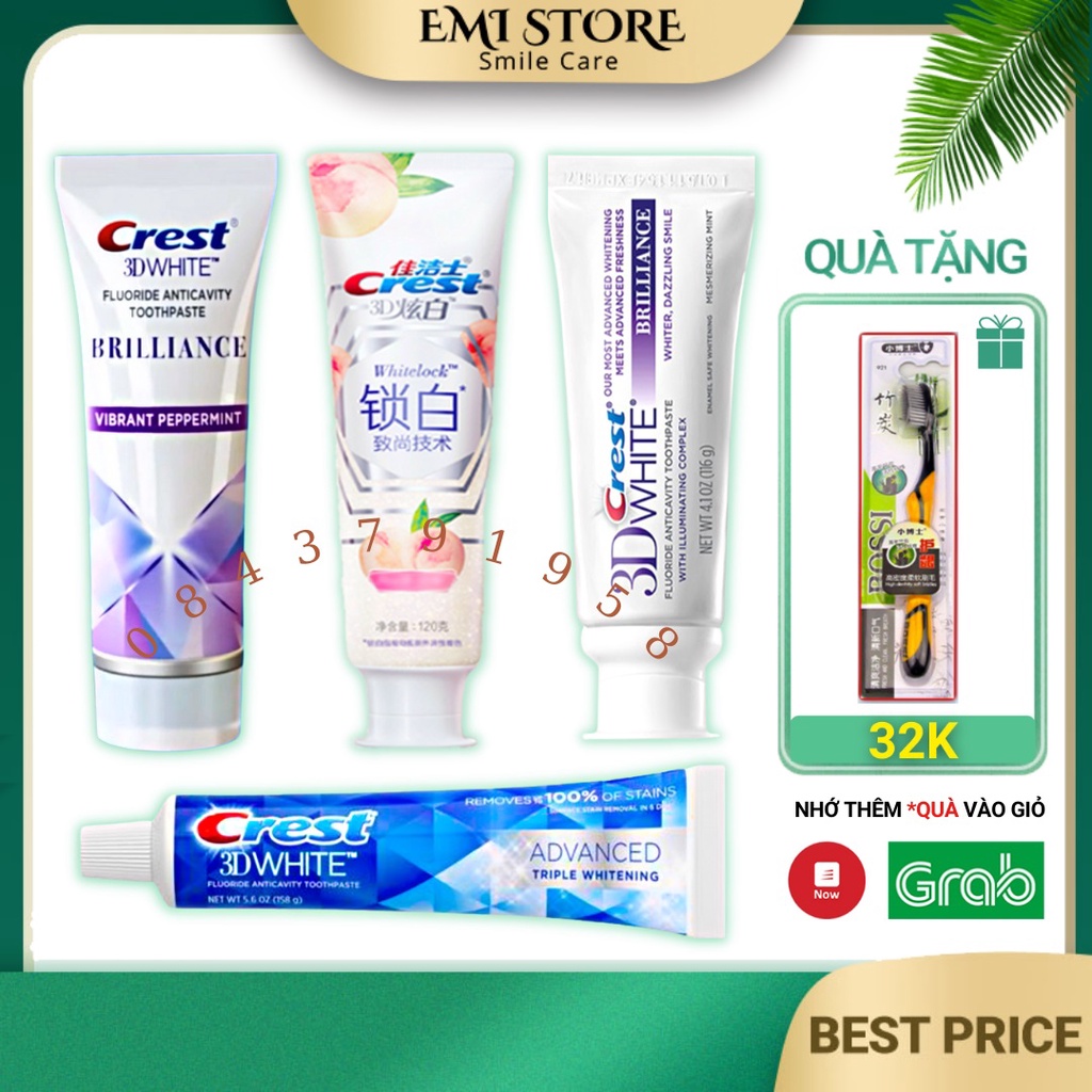 Kem đánh răng Crest 3D White - Răng trắng sáng tự nhiên, bảo vệ men răng 24h