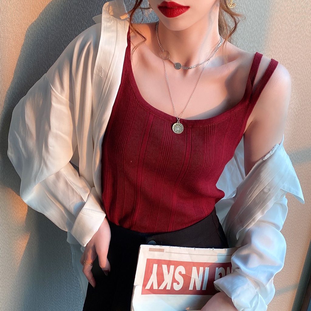 Áo hai dây không tay ZHELIHANGFEI lưng cao thời trang quyến rũ dễ phối đồ cho nữ