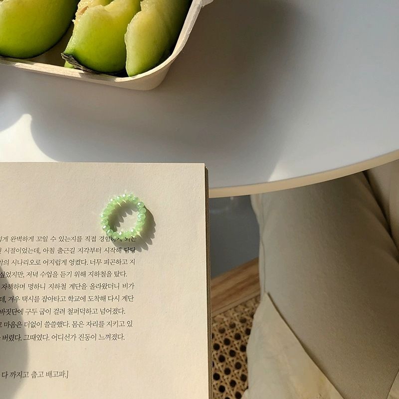 Nhẫn đính hạt màu xanh lá cỡ nhỏ đơn giản dễ phối đồ 22349