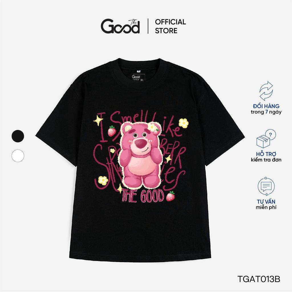 Áo Phông THE GOOD "I Smell Like Strawberry" , Áo Thun Oversize 2 Màu Họa Tiết Gấu Hồng Chất Cotton Thấm Hút Mồ Hôi