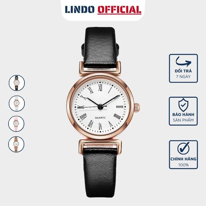 Đồng hồ nữ dây da mặt tròn nhỏ chính hãng cao cấp giá rẻ đeo tay D-ZINER ND06 - LINDO - HÀNG MỚI VỀ