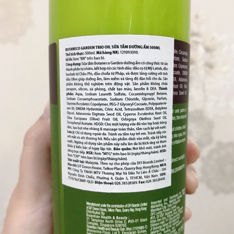 Sữa Tắm Botaneco Garden Trio Oil Body Wash Moisturising Dưỡng Ẩm 500ml