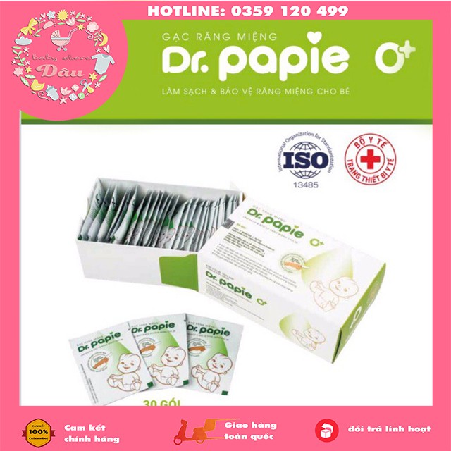 Gạc rơ lưỡi Dr Papie/ rơ lưỡi Dr Papie hộp 30 gói chăm sóc răng miệng bé an toàn, xỏ ngón tiện lợi