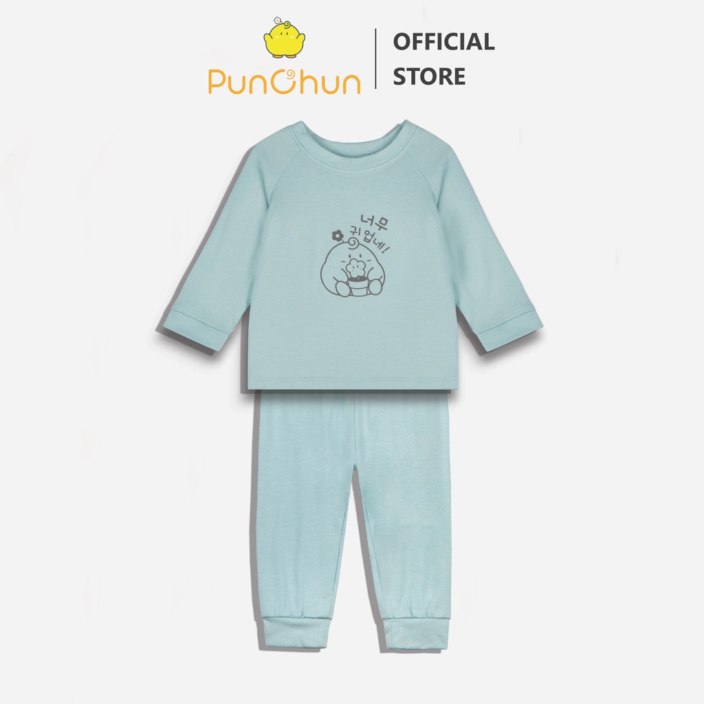 Bộ quần áo dài tay raglan cho bé Punchun xanh lá