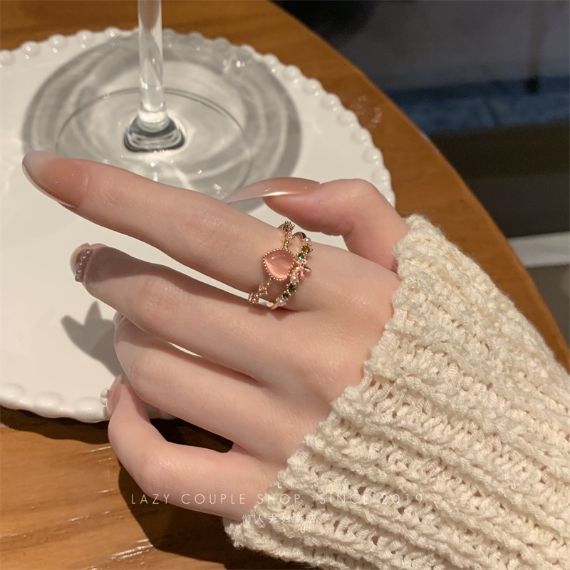 Nhẫn Hở Hình Trái Tim Đính Đá Zircon Ngọc Trai Thời Trang Cho Nữ