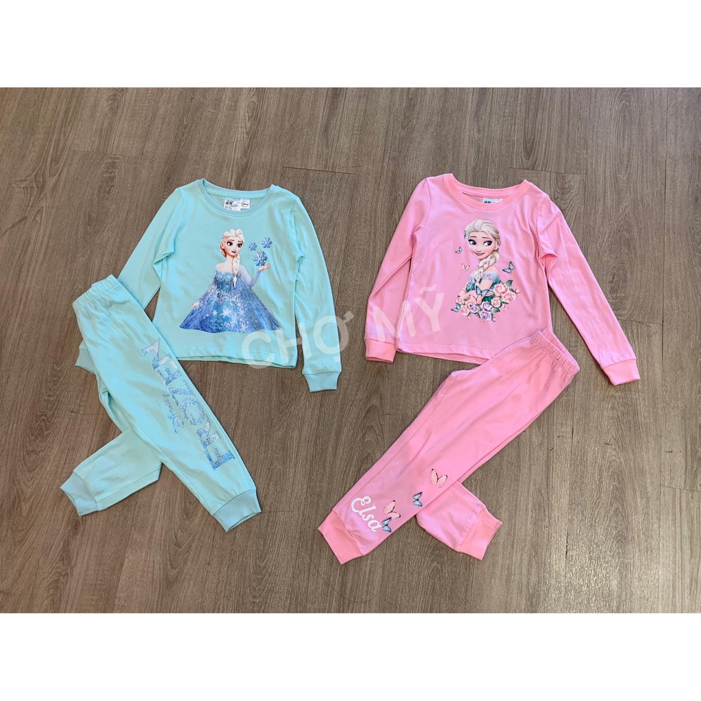 Bộ cotton Elsa Unicorn bé gái mỏng mát