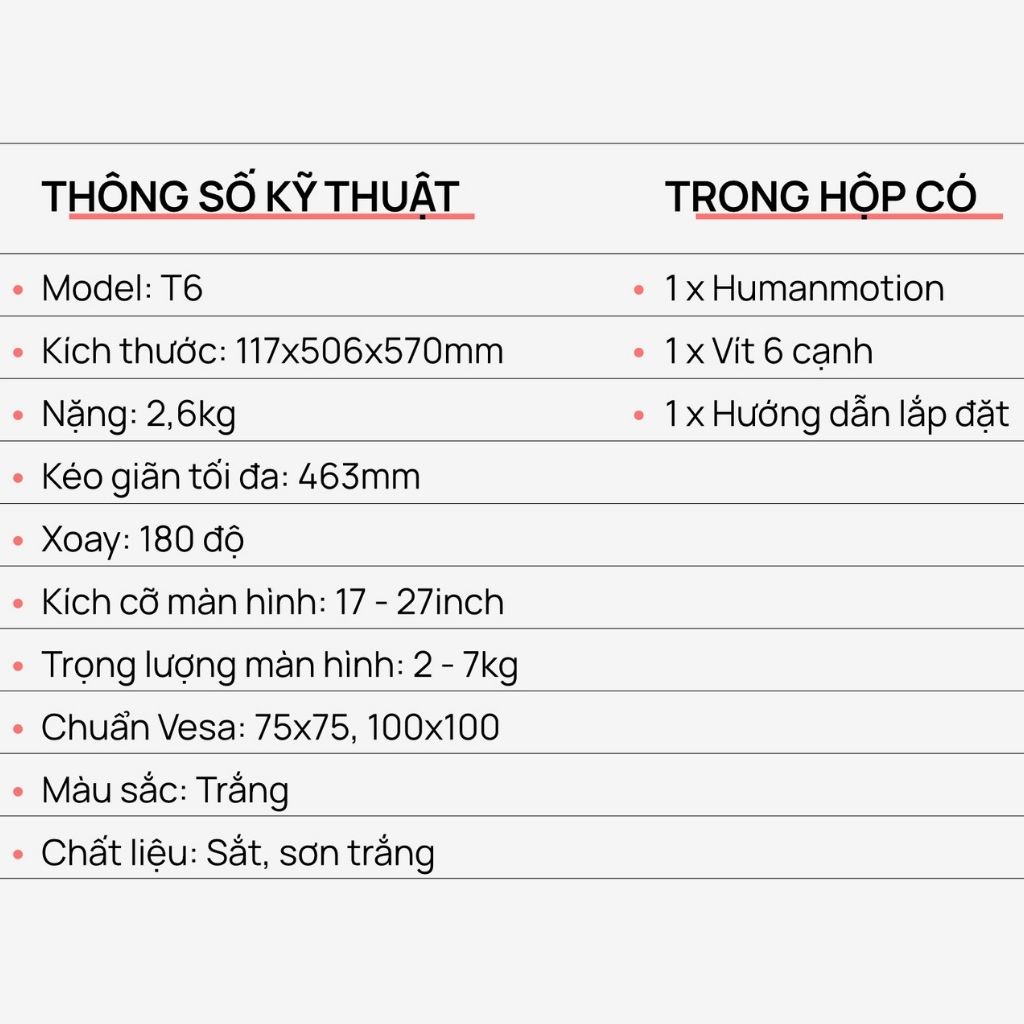 Giá treo màn hình máy tính arm Human Motion t6-1 (đỡ 1 màn hình)