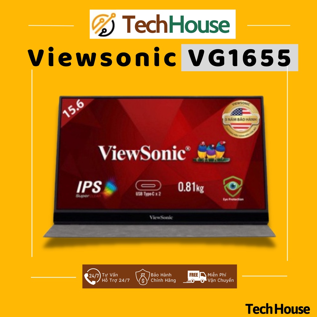 Màn Hình Di Động Viewsonic VG1655 15.6inch FHD IPS 6.5ms/60hz Hdmi+Usb Typec+Audio) | Tech House Official | BigBuy360 - bigbuy360.vn