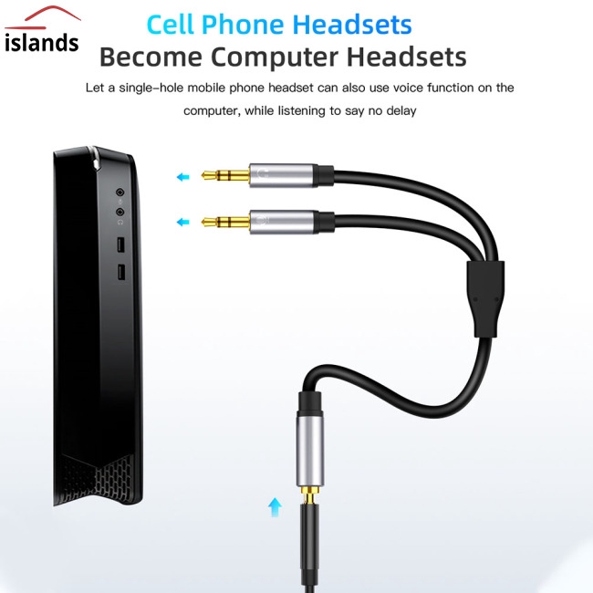 Dây cáp âm thanh chi nhánh lỗ cắm sang 2 đầu cắm 3.5mm kết nối tai nghe/mic cho máy tính