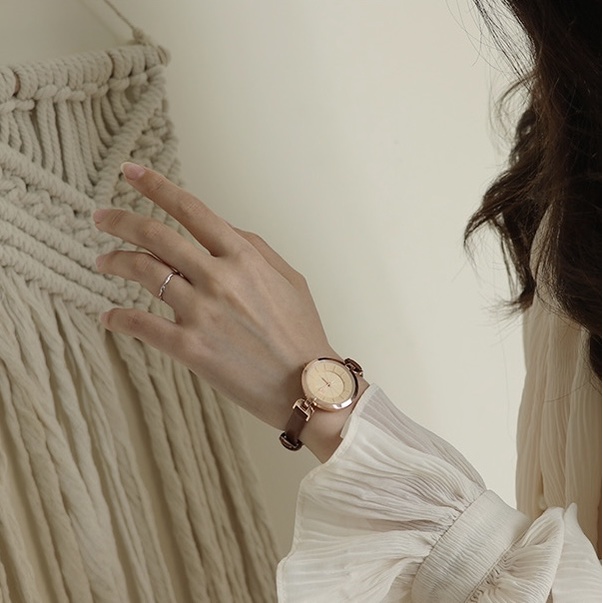 Đồng hồ nữ dây da mặt tròn chính hãng GEDI phong cách Vintage nữ tính cao cấp GD02