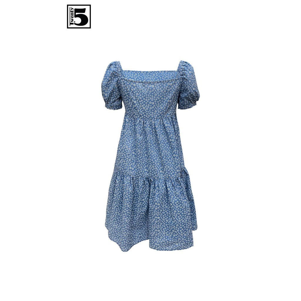 Đầm váy babydoll nữ cổ vuông tay bồng họa tiết hoa nhí Twentyfive A27