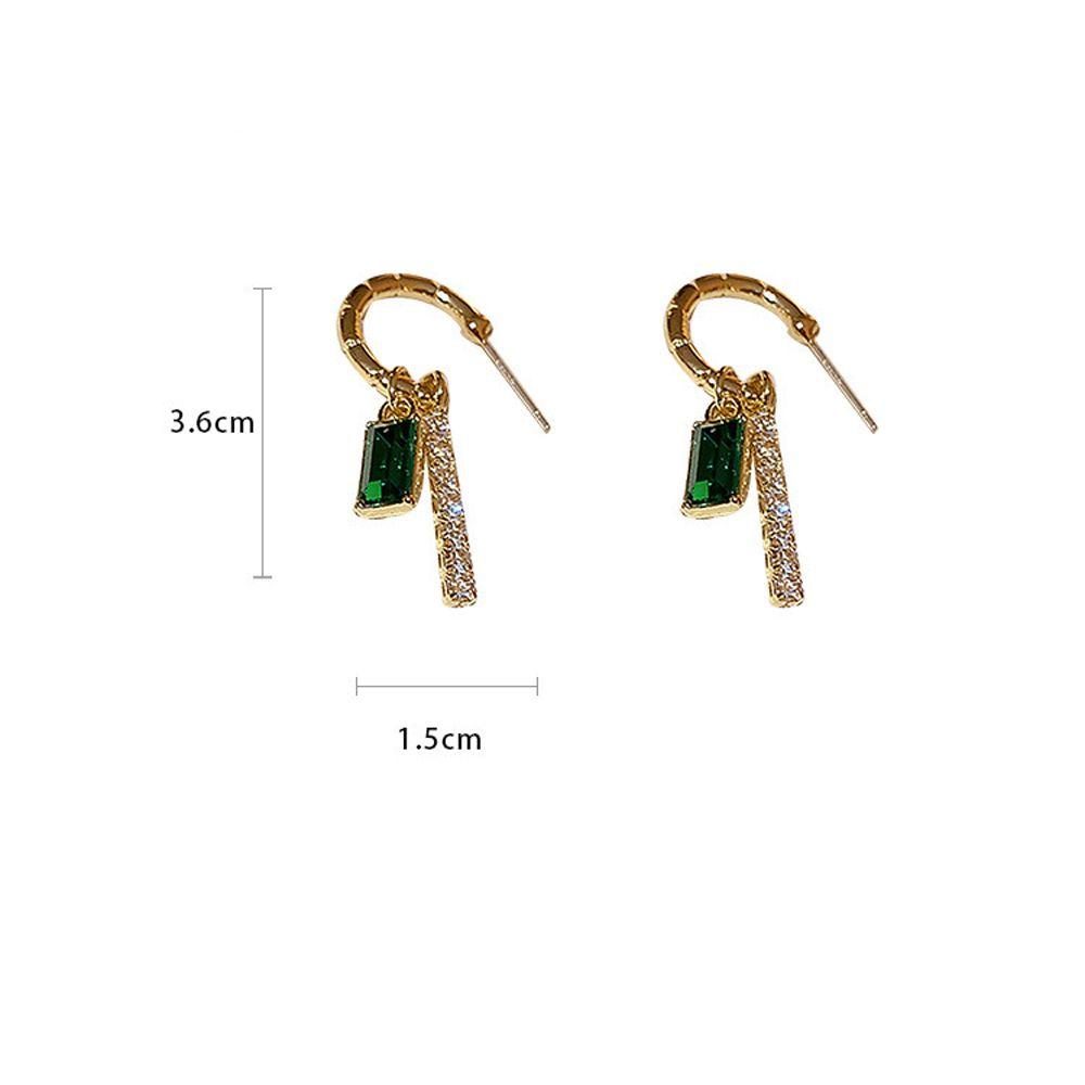 QQMALL Bông Tai Hình Chữ C Mặt Vuông Màu Xanh Lá Phong Cách Hàn Quốc Cổ Điển Thời Trang Cho Nữ