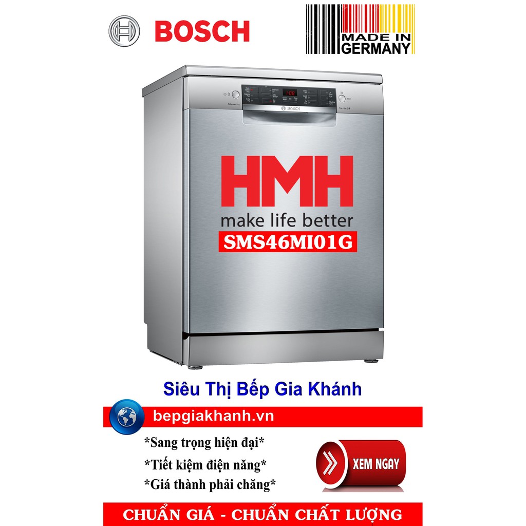 Máy rửa bát 3 giàn rửa Bosch SMS46MI01G nhập khẩu Đức