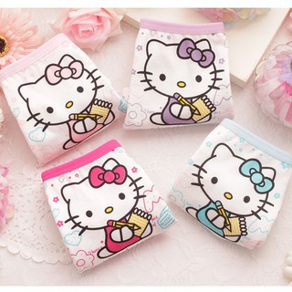 Bộ 4 chiếc quần lót cotton thoáng khí in hình mèo Hello Kitty dễ thương cho bé gái