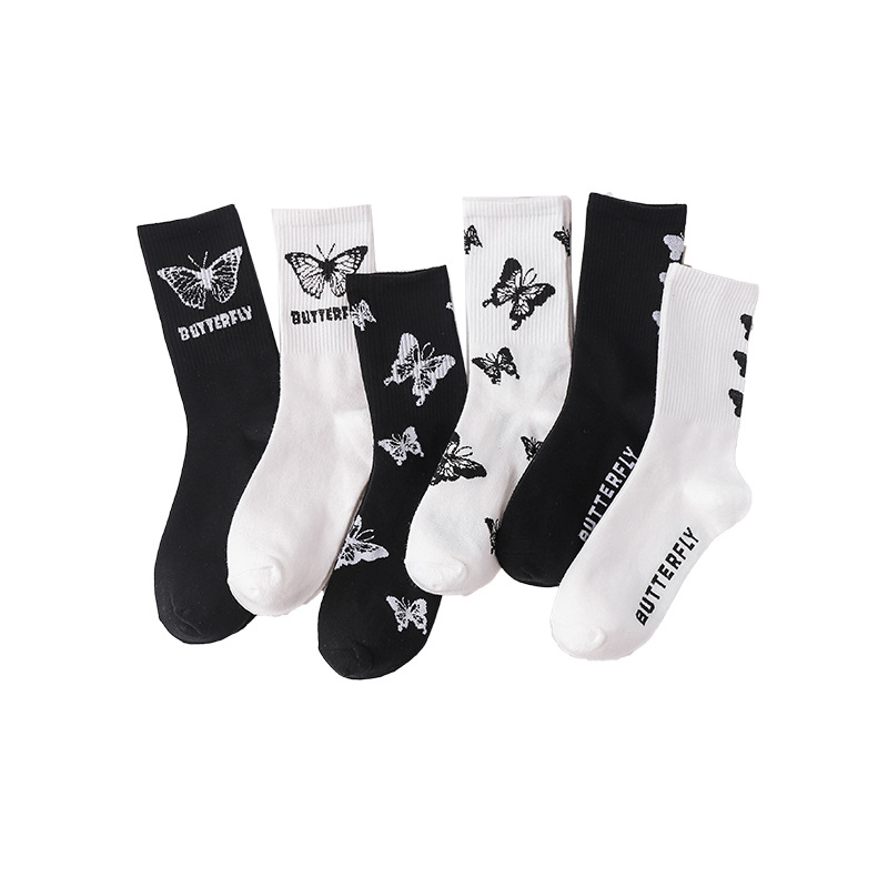 Bivota high neck socks with cute butterfly print for men and women
