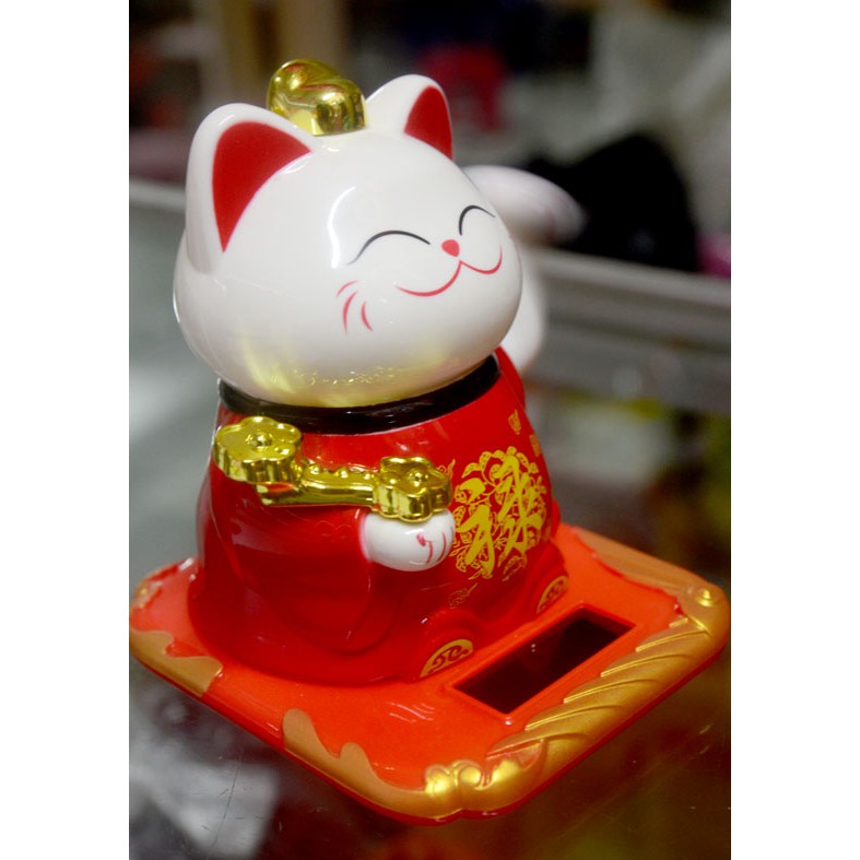 Mèo Thần Tài vẫy khách Năng lượng mặt trời cao 10cm