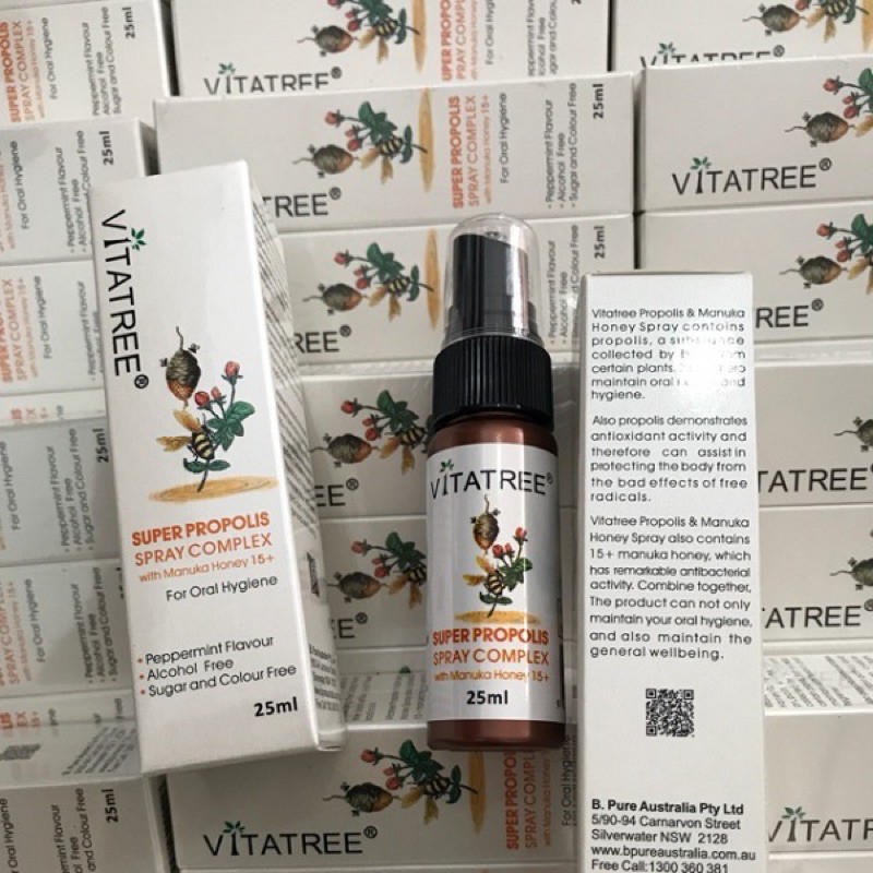 Xịt keo ong Vitatree Super Propolis Spray complex with Honey 25ml chăm sóc bé từ 24 tháng tuổi