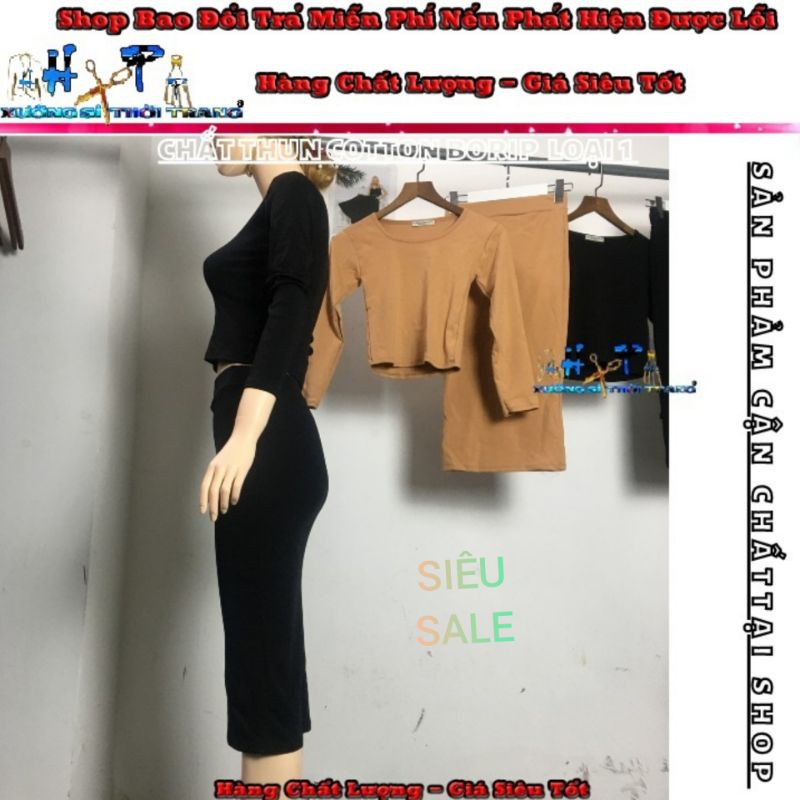 Set Váy Nữ Áo Croptop Mẫu Trơn Tay Dài Ôm Body Siêu Tôn Dáng - Hàng Có Sẵn | BigBuy360 - bigbuy360.vn