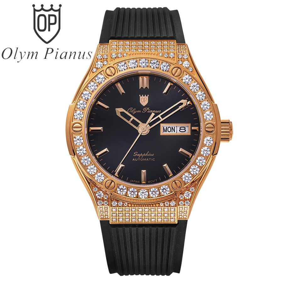 Đồng hồ nam dây cao su chính hãng Olym Pianus OP990-45 OP990-45ADDGR-GL đen