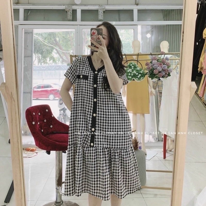 Váy bầu thiết kế công sở, kẻ caro cực xinh và sang chảnh trẻ trung - V03