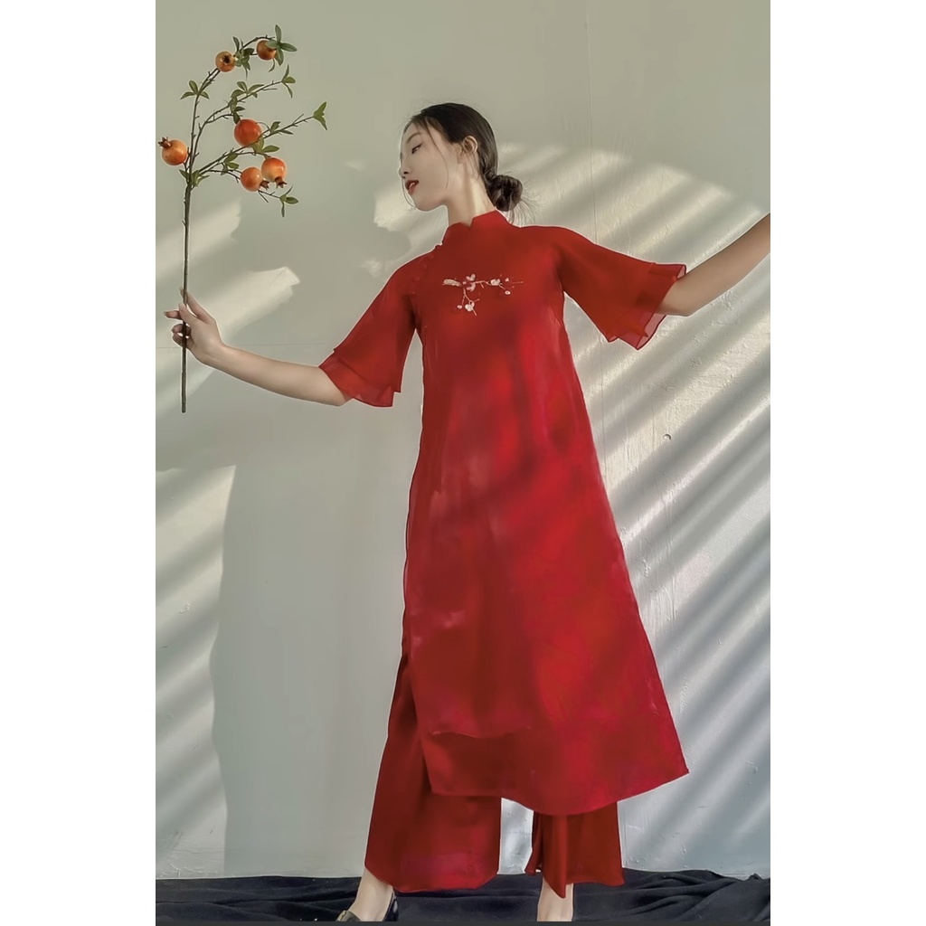 , Áo Dài  Cách Tân Voon Tơ Óng  4 Tà May Sẵn