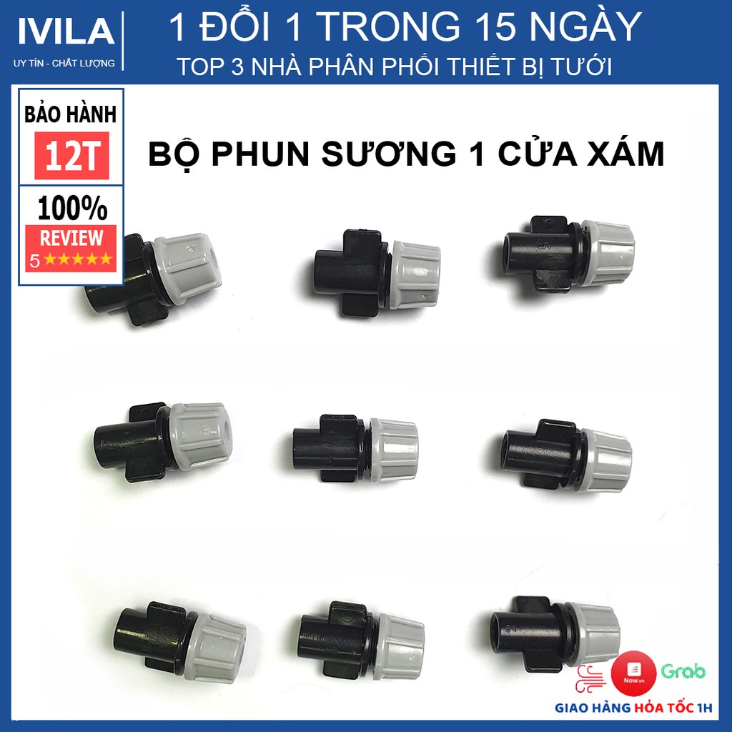 Bộ phun sương xám 1 cửa chất liệu nhựa cao cấp -Kèm khớp nối - Có thể điều chỉnh lưu lượng nước