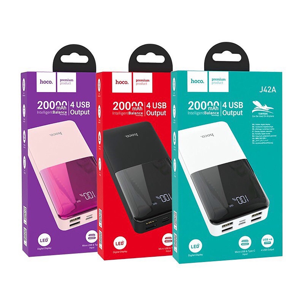 ✔️CHÍNH HÃNG✔️ Sạc Dự Phòng Hoco J42 Bản Nâng Cấp ✔10000mAh ✔20000mAh✔️Siêu Mỏng ✔️ Sạc 2 Thiết Bị Cùng Lúc
