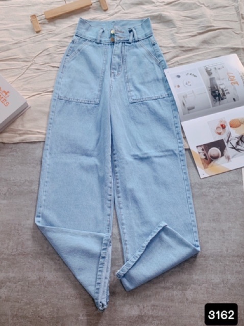 [Mã FAMARAL2 giảm 10K đơn 50K] [Có size đại] Quần jean ống rộng lưng cao hai nút 3161/3162, hình thật ảnh sàn