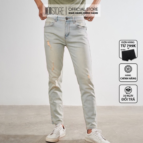 |Hẻm Store| Quần Jean nam, quần bò nam SATOSHI SAQJ24 dáng ôm màu xanh wash basic co giãn nhẹ mặc thoải mái | BigBuy360 - bigbuy360.vn