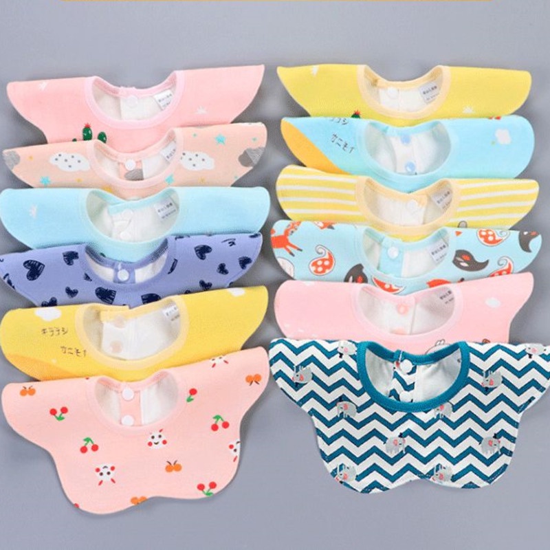 Yếm Ăn Cotton Trơn Chống Thấm Nước Bọt Xoay 360 Độ 24 Giờ Tiện Dụng Cho Bé