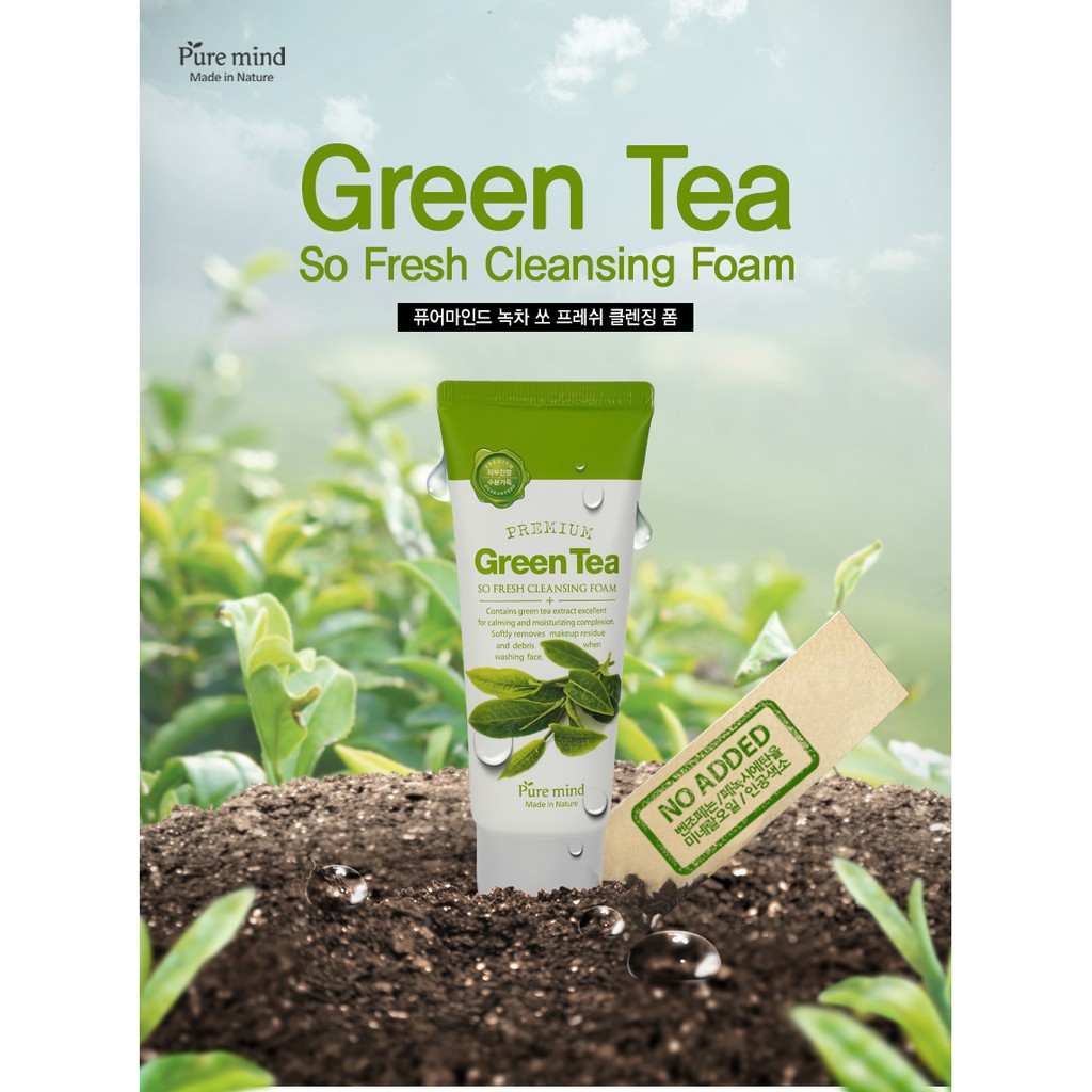 SỮA RỬA MẶT TRÀ XANH PURE MIND GREEN TEA SO FRESH CLEANSING FOAM 100ML - Hàn Quốc chính hãng