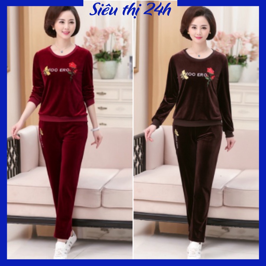 Đồ bộ mặc nhà nữ, quần áo trung niên cho mẹ Siêu thị 24 giờ, chất liệu Nhung dày dặn, form vừa xinh ĐBH.20