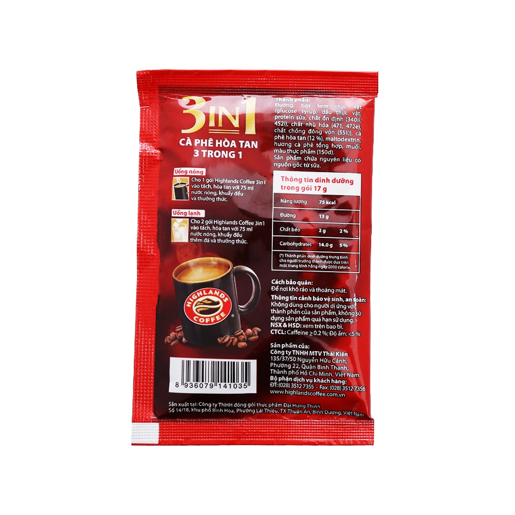 [SenXanh Emart] Cà phê sữa hòa tan 3in1 Highlands Coffee (50 gói x 17g)