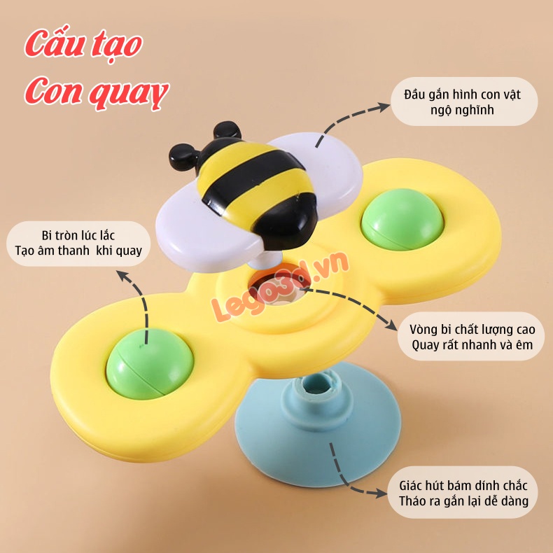 Set 3 con Quay Hapi Toys - Đồ chơi con quay spiner cho bé gắn tường vui nhộn có âm thanh