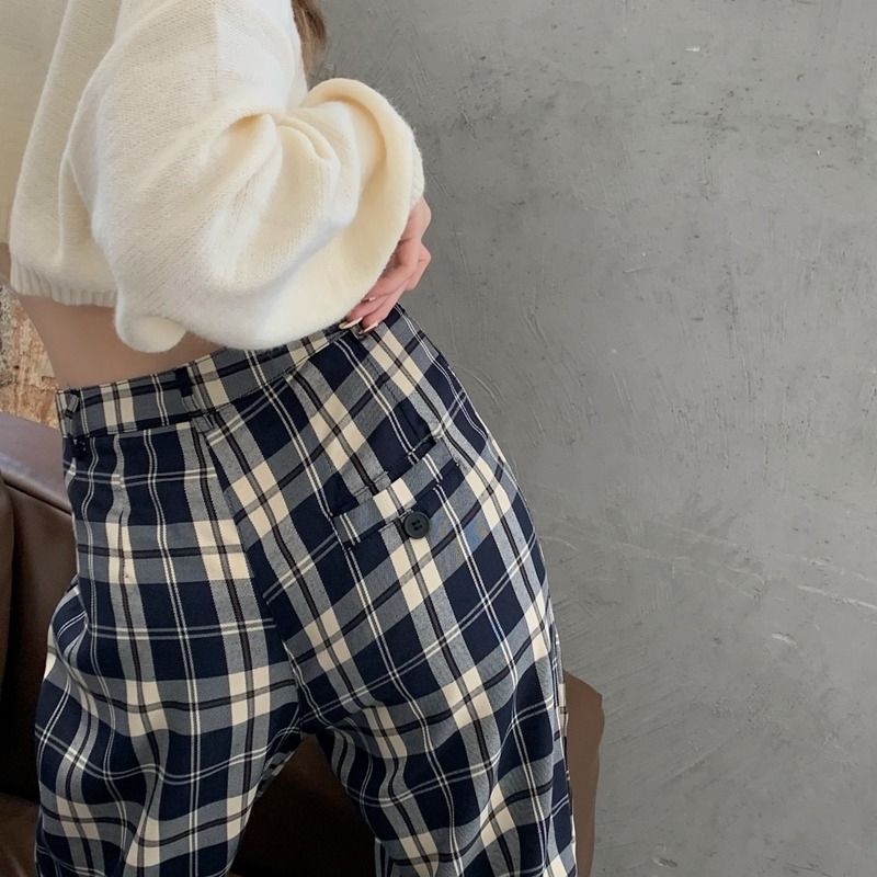 Plaid Mopping Casual Pants for Women 2021 Spring and Summer New High Waist Straight Drooping Wide Leg Pants Suit Pants Loose Pants