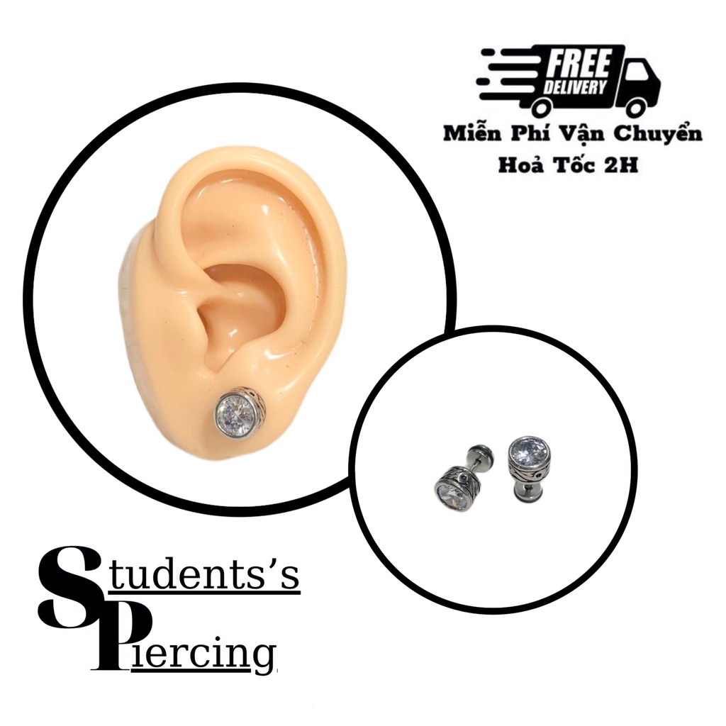 [NOW SHIP] KHUYÊN TAI NỤ ĐÁ VIỀN HỌA TIẾT CÁ TÍNH - KHUYÊN THÉP 316L KHÔNG HAN GỈ