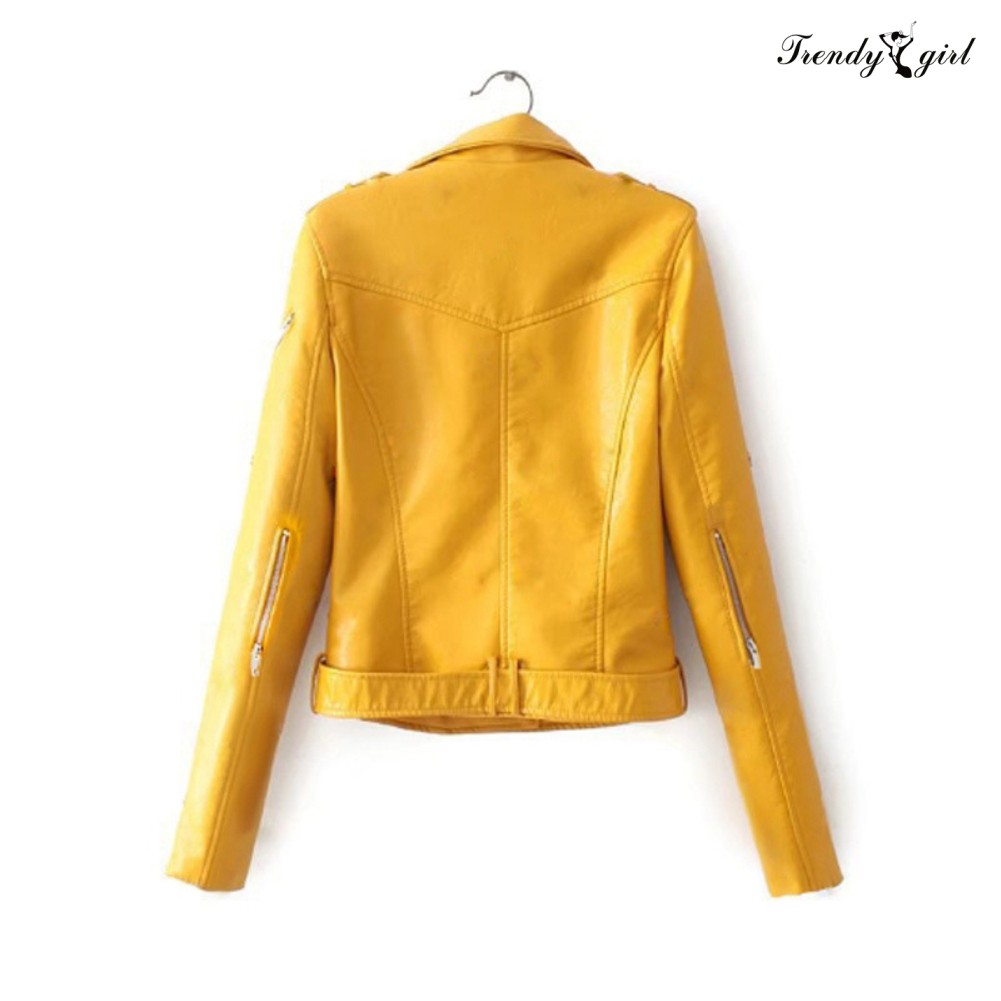 Áo khoác da giả tay dài màu trơn thời trang dành cho nữ