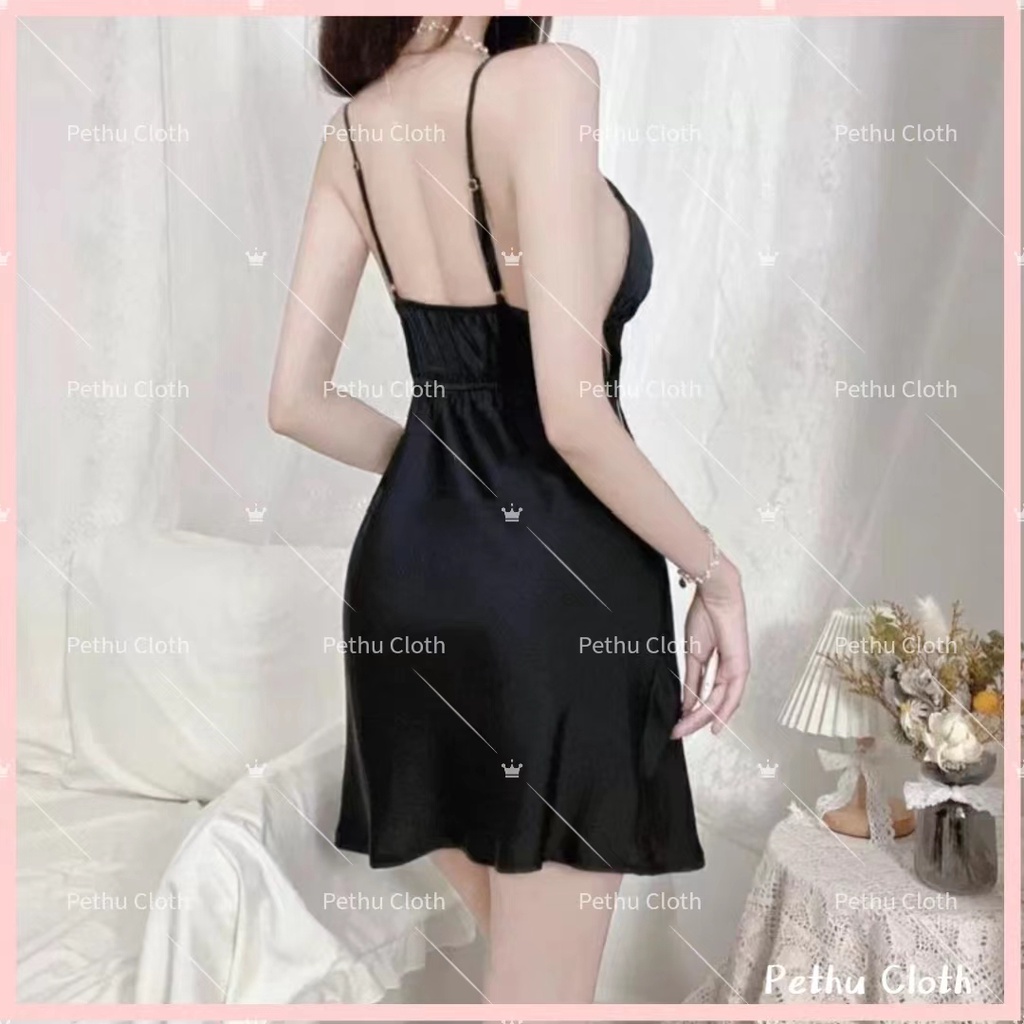 （Q1,HCM）Váy/Đồ ngủ sexyhai dây cổ chữ V phối ren thời trang quyến rũ cho nữ 40-65kg---017
