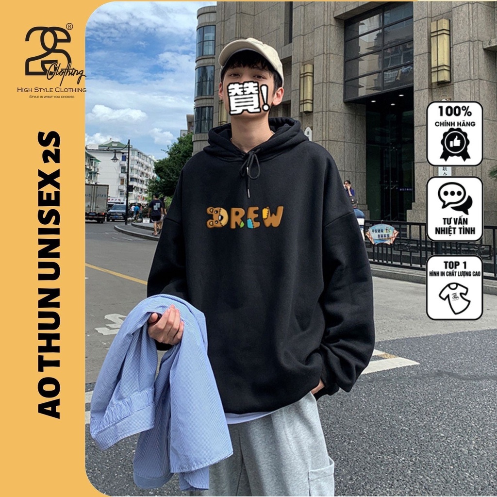 Áo Hoodie Local Brand 2S Clothing Nam Form Rộng In Hình Drew Mũ Rộng Chất Liệu Nỉ Bông TV5028