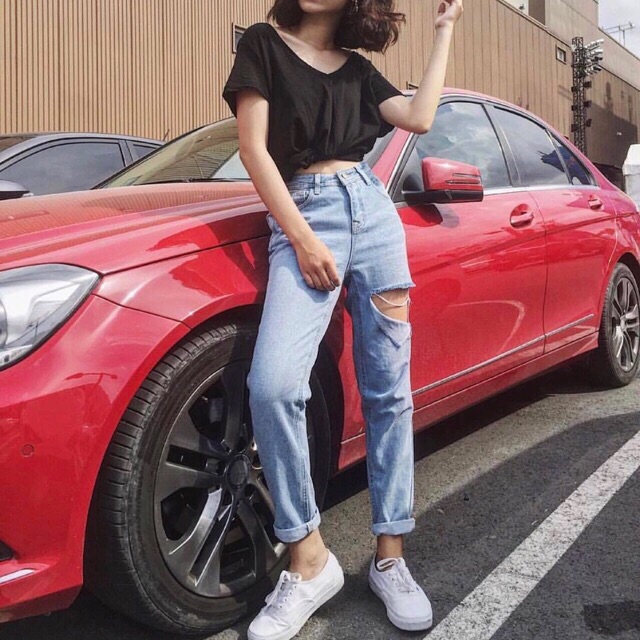 Quần slim baggy jeans xẻ đùi gấp ulzzang kèm ảnh thật