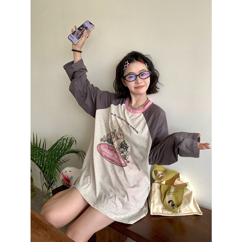 JSC Áo Thun Tay Dài Dáng Rộng Phong Cách Retro Mỹ Plus Size Cho Nữ MM100kg 300Kg