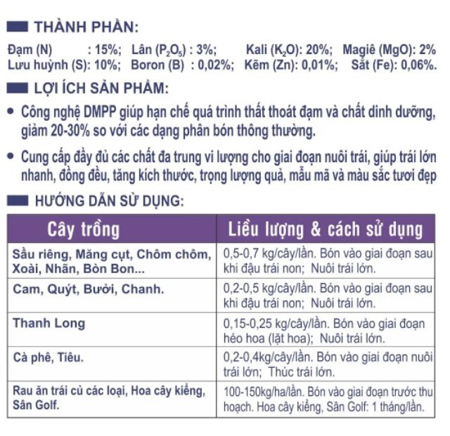 Phân bón NPK đức tím cao cấp (gói 1 kg)