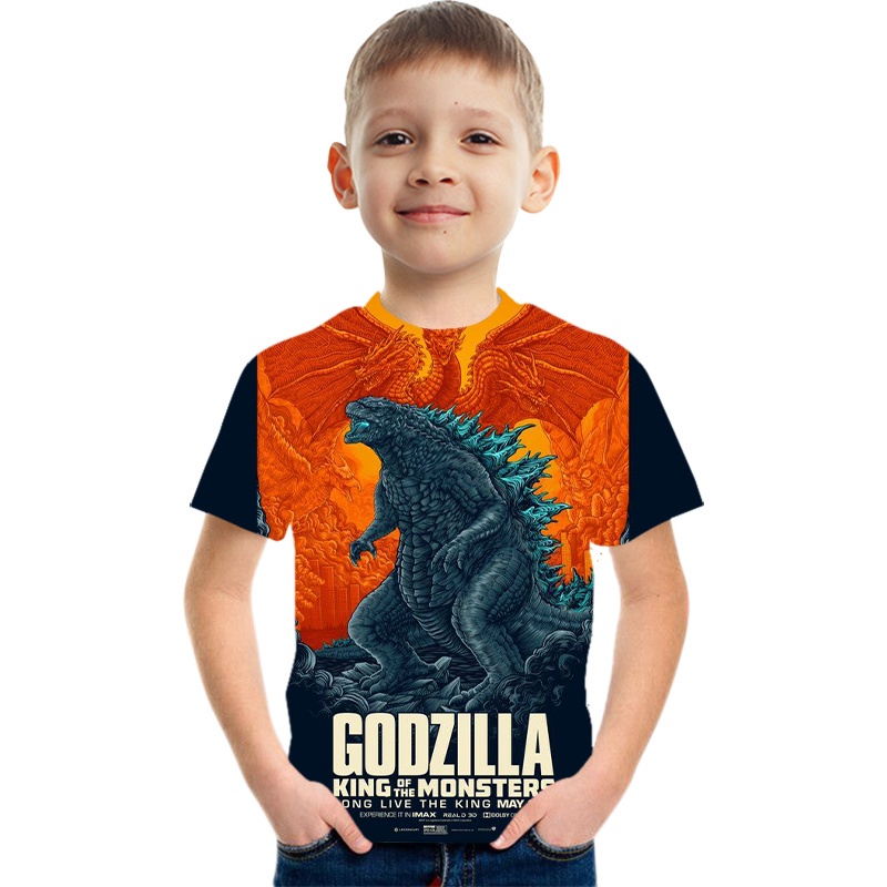 Áo Thun Tay Ngắn In Hình Godzilla Thời Trang Mùa Hè Thoải Mái Cho Bé 3-13 Tuổi