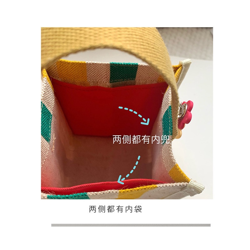 Túi Xách Tay Bằng Vải Cotton Lanh In Họa Tiết Sọc Cầu Vồng Dễ Phối Đồ Cho Nữ