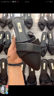 Giày mules NƠ LỤA gót vuông 2cm
