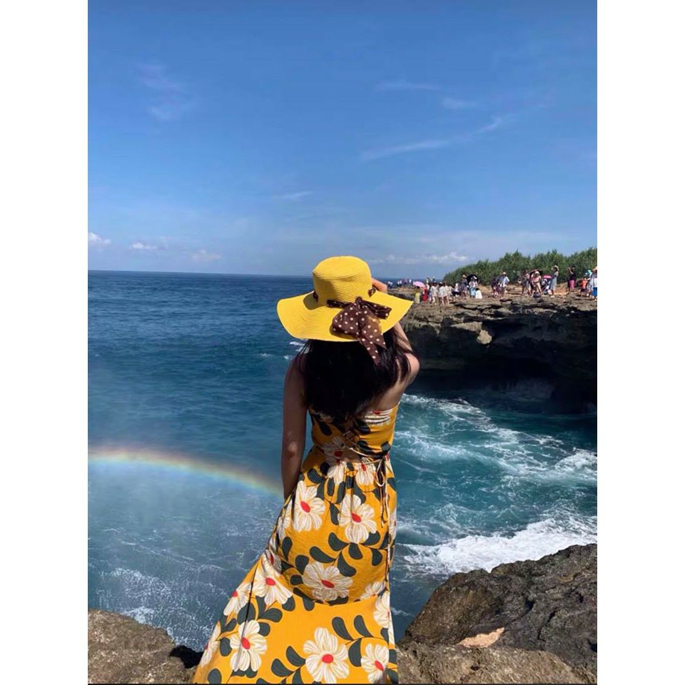 váy maxi hoa vàng đan lưng sexy xinh xắn